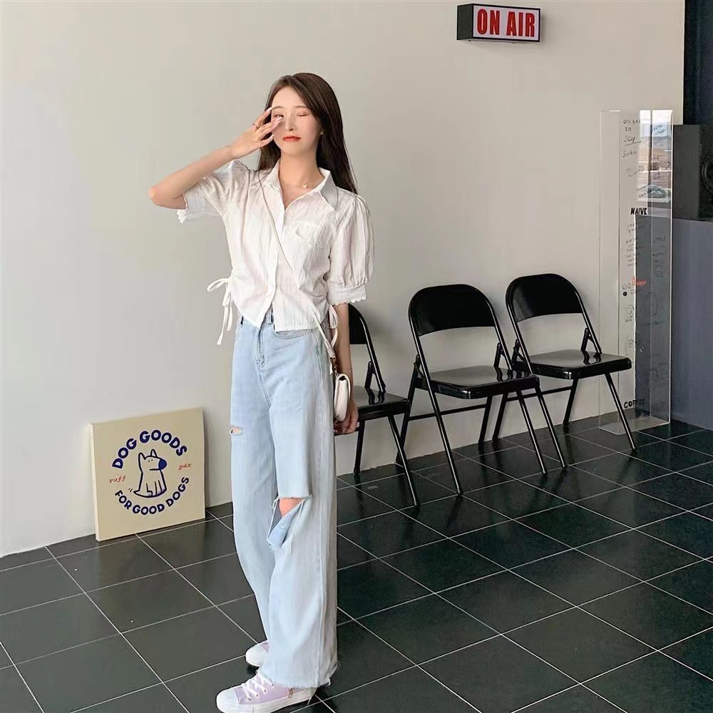 Áo kiểu BH tay phồng ngắn chiết eo phong cách Pháp thời trang 2022 cho nữ