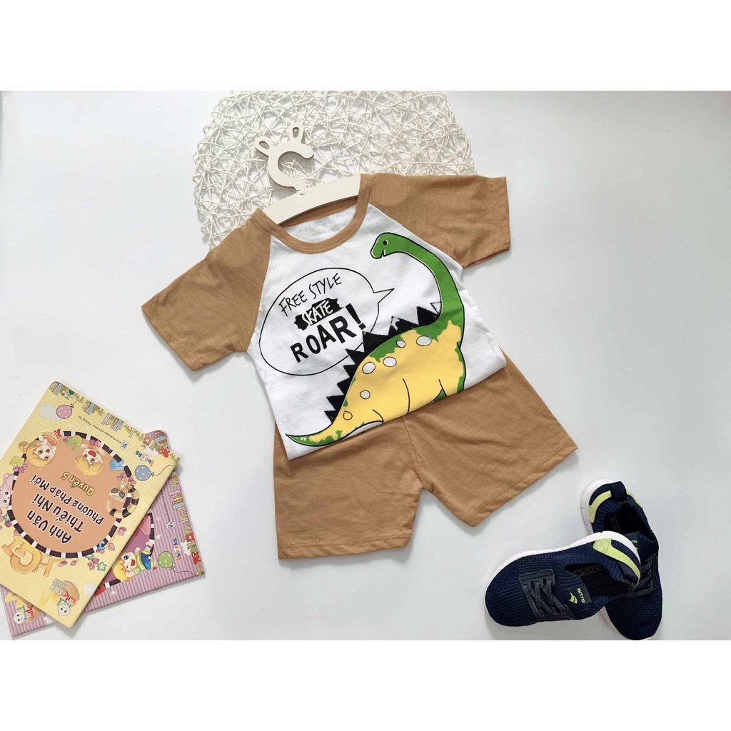 [MẪU MỚI] BỘ CỘC TAY CHẤT COTTON XUẤT XỊN IN HÌNH KHỦNG LONG CHO BÉ TRAI DỄ THƯƠNG 10-24KG. ẢNH CHỤP THẬT. VIDEO THẬT