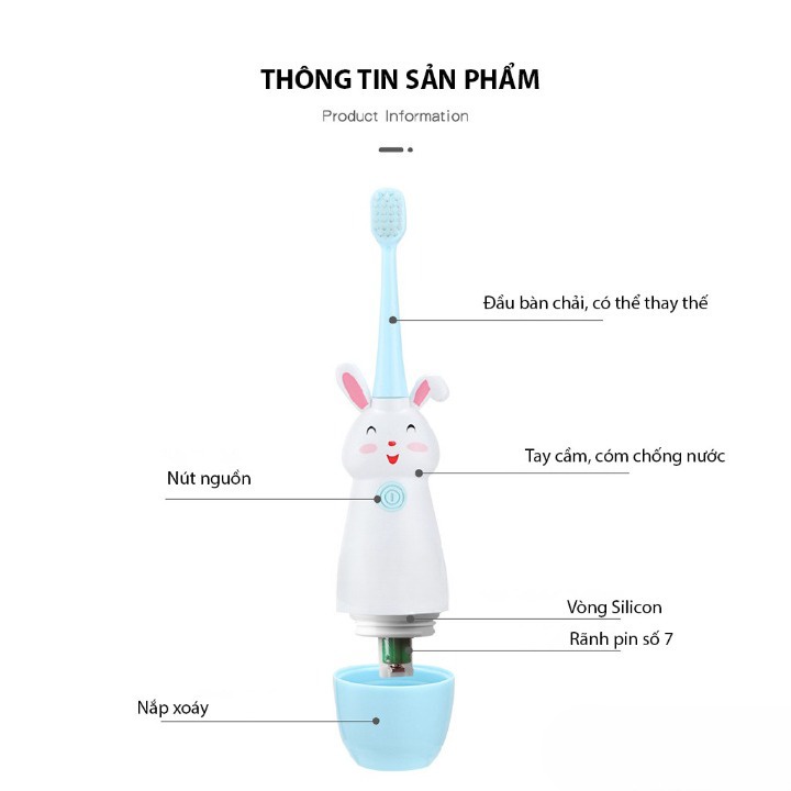 Bàn Chải Đánh Răng Điện Cho Bé, Bàn Chải Đánh Răng Lông Mềm Làm Trắng Chăm Sóc Răng Miệng Babibu - BCD