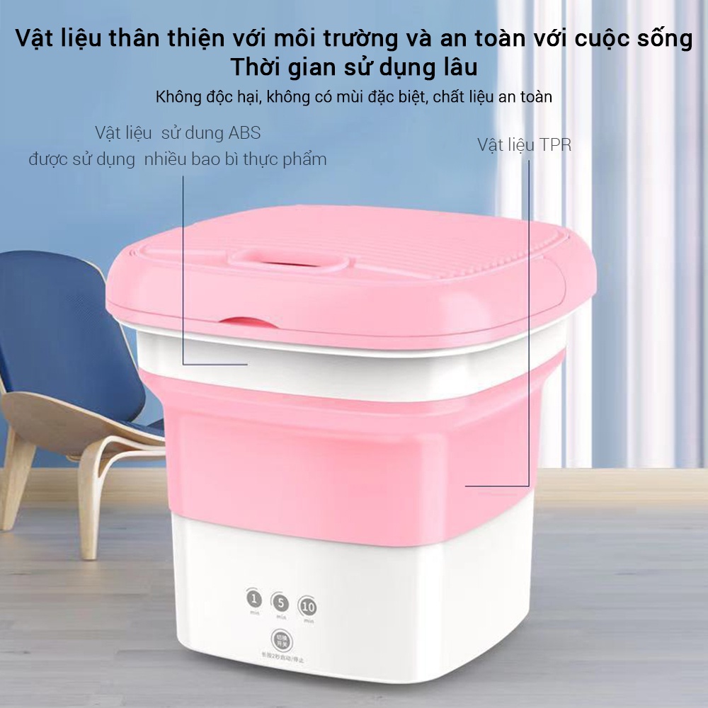 Máy Giặt Mini Clowash Máy Giặt Đồ Nhẹ Du Lịch Gấp Gọn Vắt Khô Khử Khuẩn Bằng Ánh Sáng Xanh Có Nút Thoát Nước Tiện Lợi
