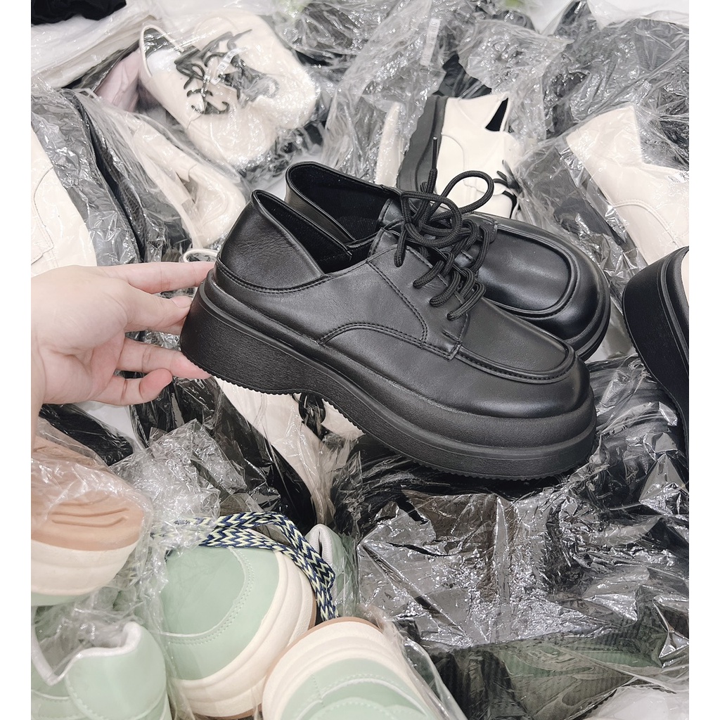 Giày Hài Lolita Đốc Đế Đen Dáng Độn Đế Tiểu Thư Chất Da Lì Cao Cấp Đế Răng Cưa Thể Thao Học Đường