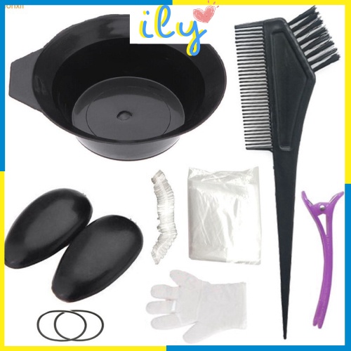 Dụng cụ nhuộm tóc TẠI NHÀ 8 món cực tiện lợi gồm Lược nhuộm tóc, Bát nhuộm tóc, Kẹp tóc, bì trùm đầu, bịt tai ILY