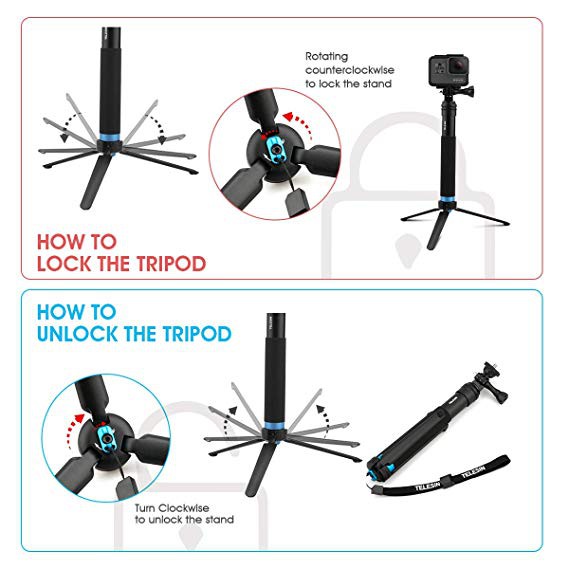 Bộ gậy selfie kiêm tripod/ monopod cho Gopro Hero 9/8/7 6/5 Black, Gopro tripod Pole