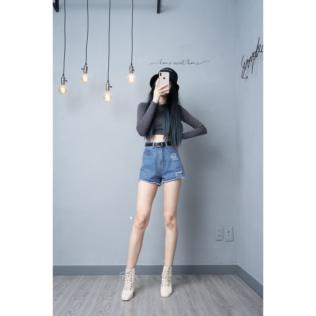 Quần Sọt Lưng Cao Rách Kiểu Dáng Chữ A Lai Xả