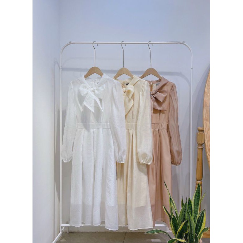 Đầm dự tiệc dáng xòe nơ cổ dễ thương | BigBuy360 - bigbuy360.vn