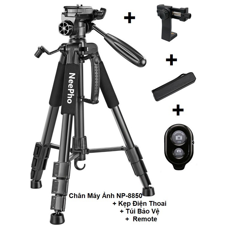 Tripod Máy Camera, Chân Máy Ảnh Điện Thoại Chuyên Nghiệp, Chính Hãng NeePho -8850 - Tặng Romote