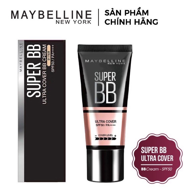 Kem trang điểm BB che khuyết điểm và chống nắng Maybelline Super BB Ultra Cover SPF 50 PA++++