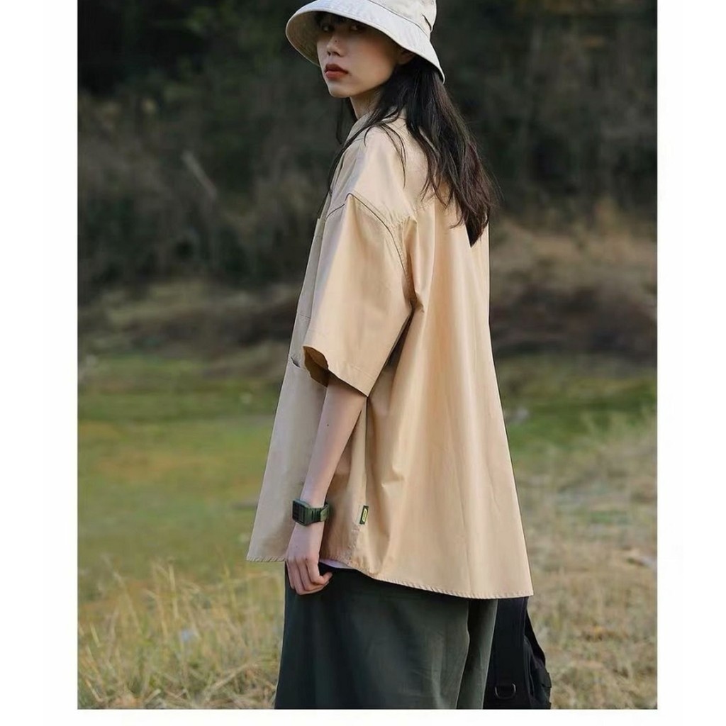 Áo Sơ Mi Túi Brand Design A067  cổ bẻ tay ngắn - dáng rộng Unisex