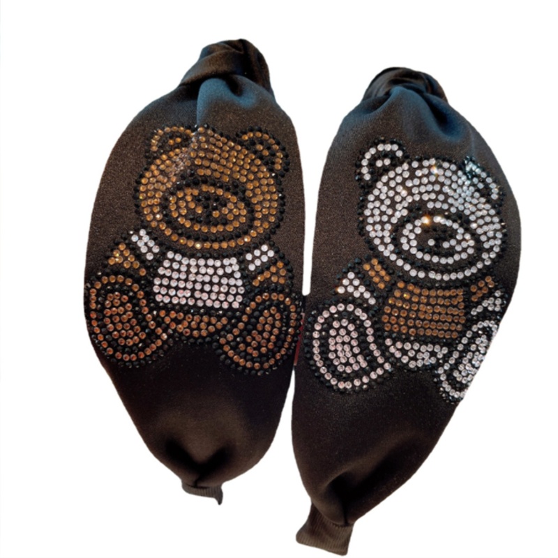 Flgo Băng Đô Thắt Nút Bản Rộng Đính Đá Hình Gấu Cho Nữ