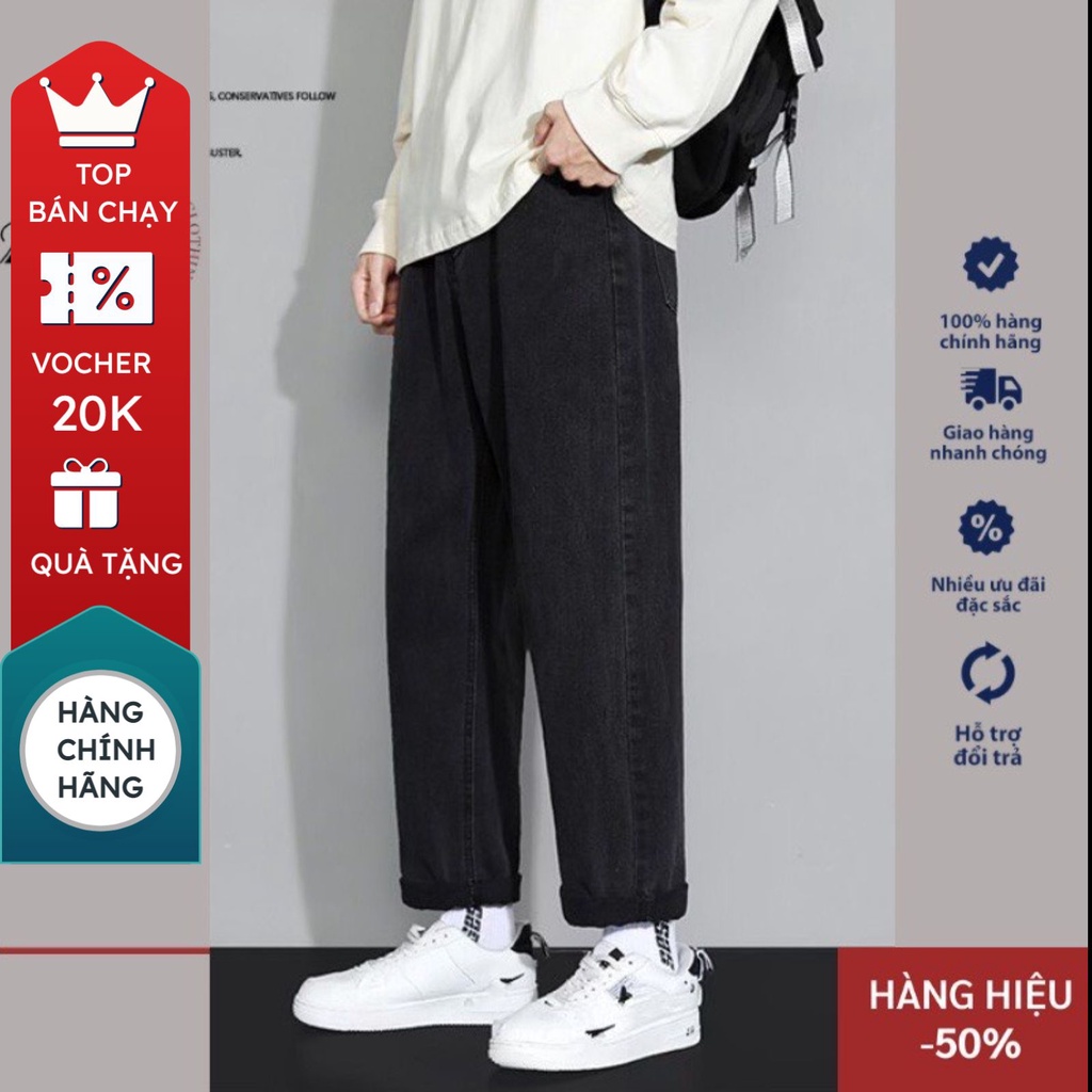 Quần jean nam đen baggy ống suông rộng dáng đứng chất bò cao cấp rin trơn phom xuông unisex hàn quốc 2022