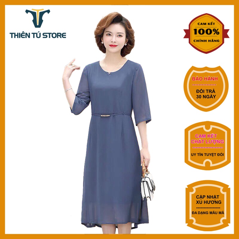Đầm nữ trung niên dự tiệc sang trọng  Thiên Tú chất thoáng mát nhẹ , kiểu dáng lịch sự kín đáo tôn dáng