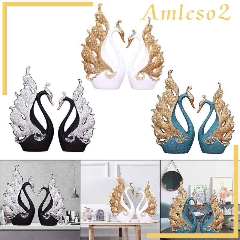 [AMLESO2]Set of 2 Swan Lover Statue Sculpture Resin Ornaments Centerpiece Craft Home Decor