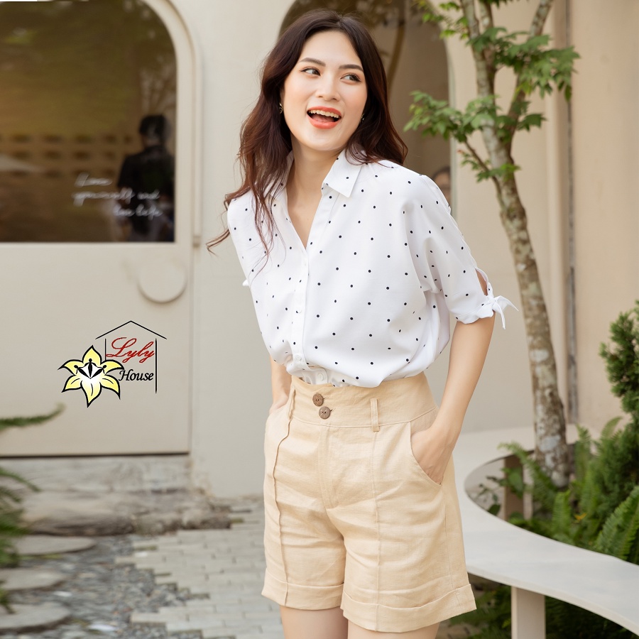 Áo sơ mi nữ chấm bi công sở đẹp form rộng giấu bụng dễ thương size s đến 5xl