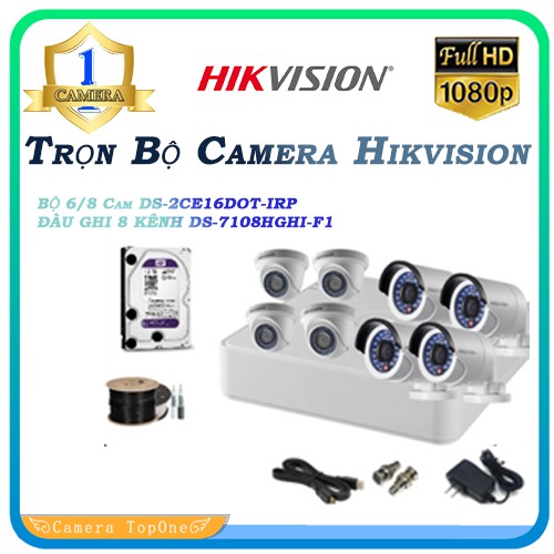 Trọn Bộ Camera Hikvision  FullHD 1080P 2.0M - Bộ 6/8 Camera Đầy Đủ Phụ Kiện, Không Phát Sinh Chi Phí