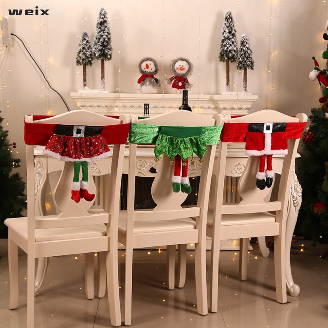 Vỏ bọc ghế bằng vải hình ông già Noel / yêu tinh xanh lá / đầm bé gái hoạt họa trang trí giáng sinh