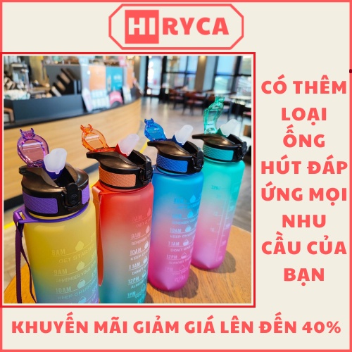 Bình nước 1 lít, bình đựng nước cute thể thao tập gym đi học có ống hút bằng nhựa HI.RYCA BN_Gop3