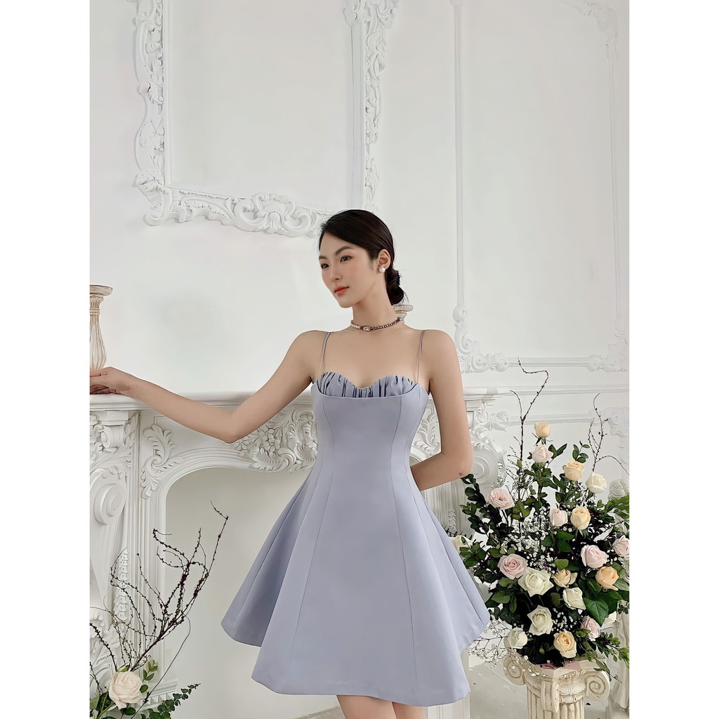 MOLLYNISTA - Đầm Lita xám 2 dây dáng A nhún ngực | BigBuy360 - bigbuy360.vn