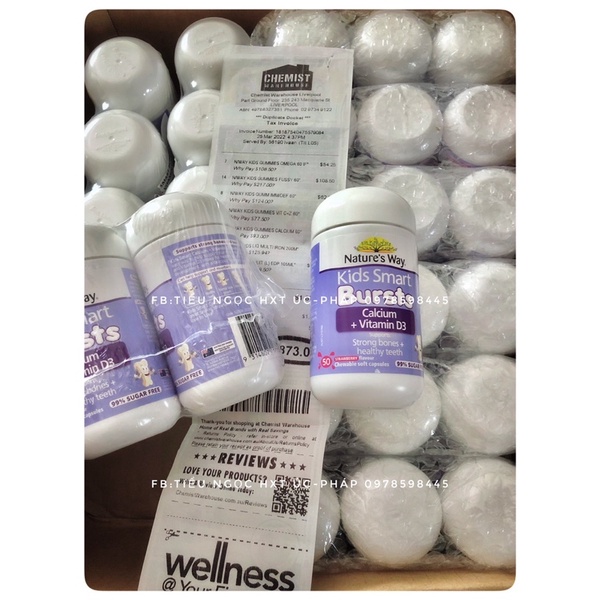 Date 4/25 Viên Nhai Cho Bé Nature’s Way Kids Smart Calcium + Vitamin D3 Burstlets Bổ Sung Canxi 50 viên.Canxi nature way