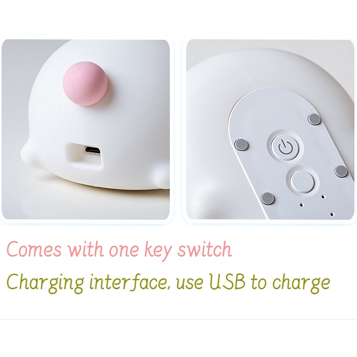 Đèn Ngủ Bóng LED Silicone Hình Thỏ Dễ Thương Có Cổng Sạc USB Điều Khiển Từ Xa Làm Quà Sinh Nhật Cho Trẻ Em