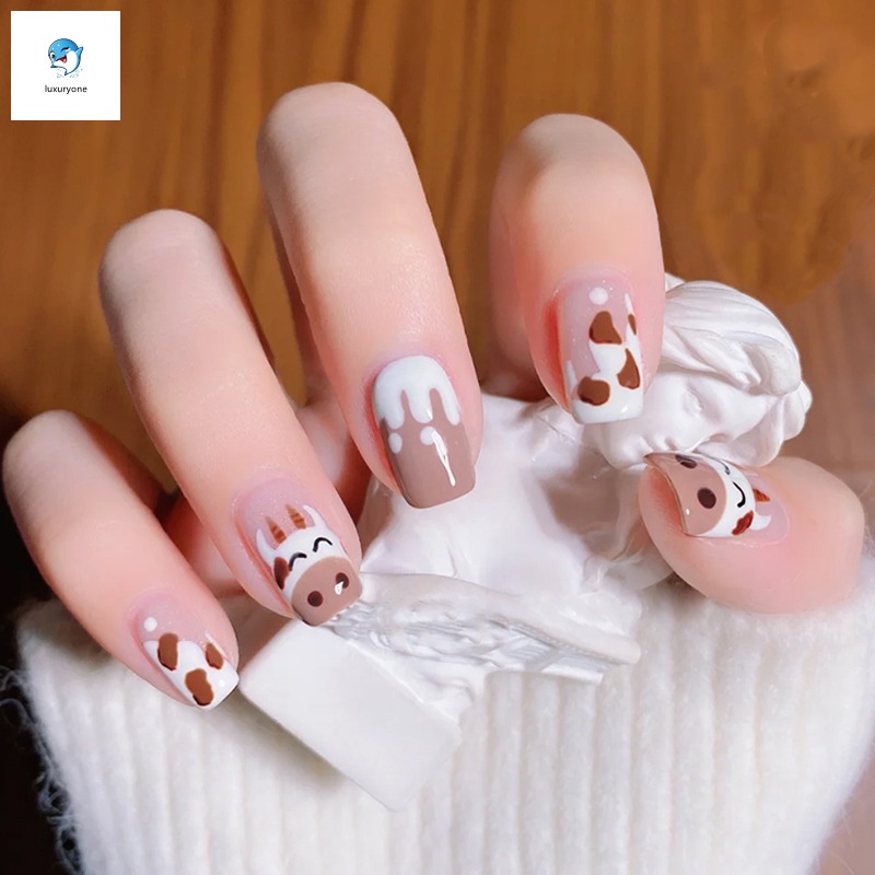 Set 24 móng tay giả ngắn dễ thương có thể tháo ra