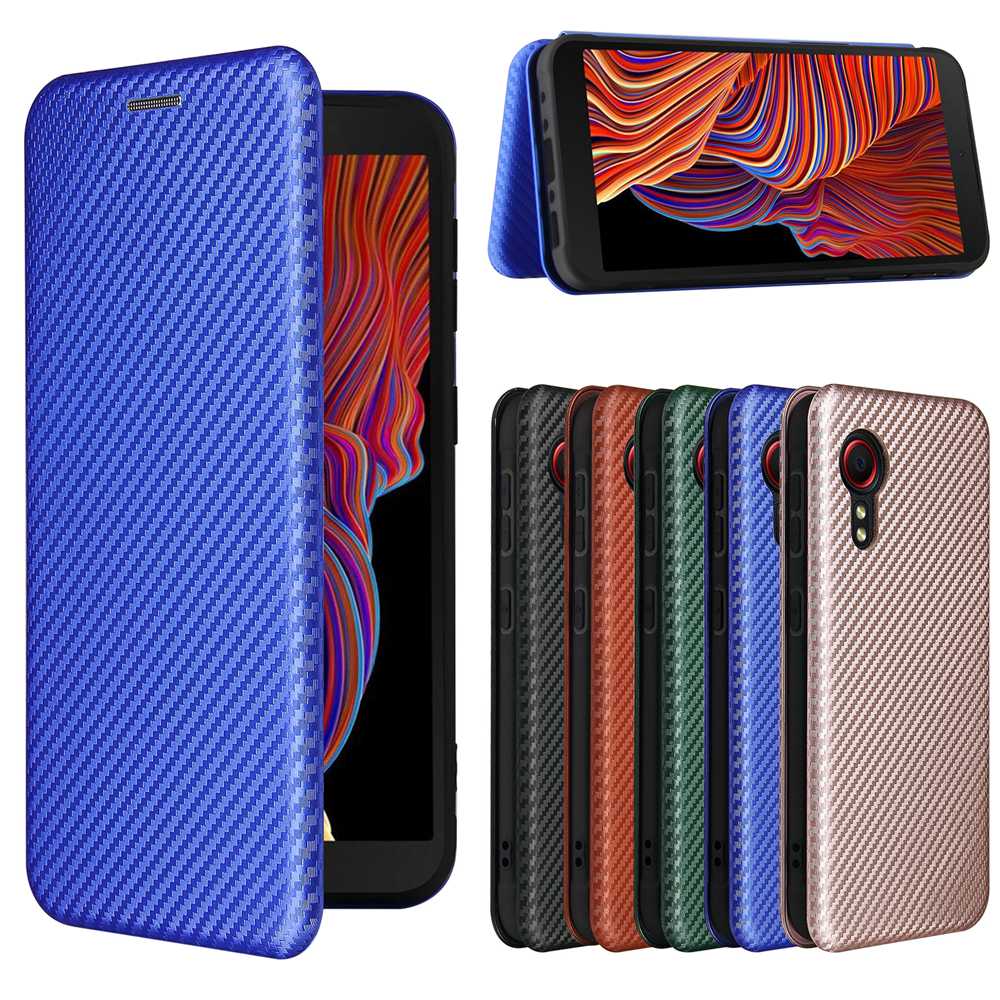 Vỏ da PU bằng sợi Carbon sang trọng Samsung Galaxy Xcover 5 Vỏ lật từ tính Ví đựng thẻ đứng