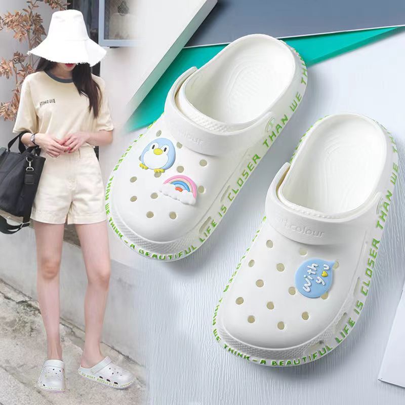 Oeggeo shop Giày Đế Mềm Phẳng Mùa Hè Đục Lỗ Cho Nữ Mang Ngoài Trời