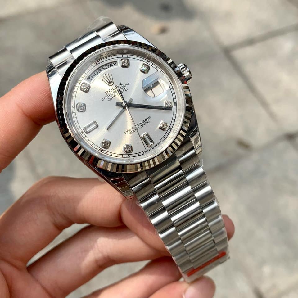 Đồng hồ Nam Rolex máy nhật day date dòng cơ Automatic size 38mm vỏ trắng