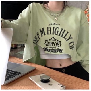 Áo thun tay dài croptop nữ oversize form rộng dày dặn - Order taobao quảng châu