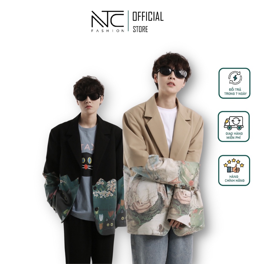 Áo Khoác  Blazer Nam  phối thân họa tiết phong cách Hàn Quốc NTC A023