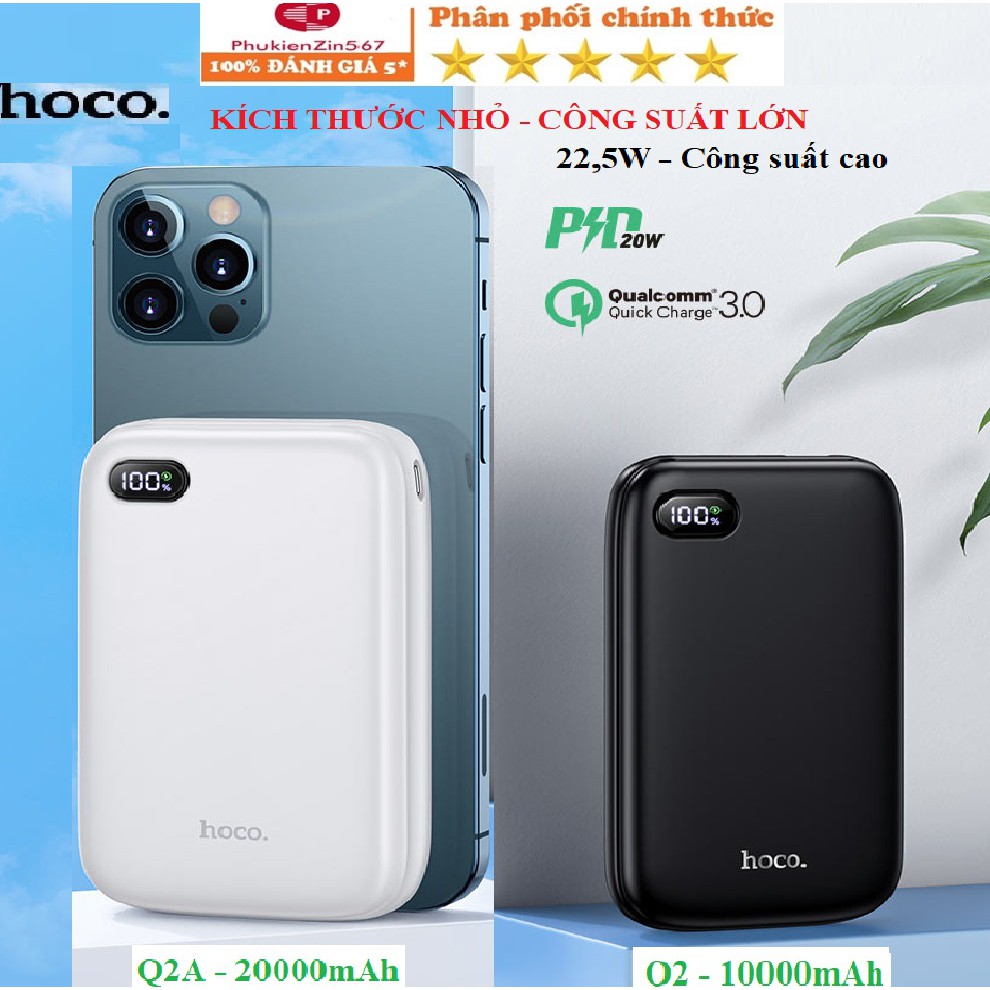 (NEW)Sạc dự Phòng Hoco Q2 10000mAh, Hoco Q2A 20000mAh 22,5W, tích hợp sạc nhanh QC3.0 và PD20W Chính Hãng