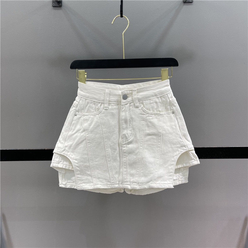 Jiashucheng Quần Short Jean Giả Váy Hai Mảnh Dáng Chữ A Lưng Cao Ống Rộng Màu Hồng Thời Trang Xuân Hè Mới Cho Nữ