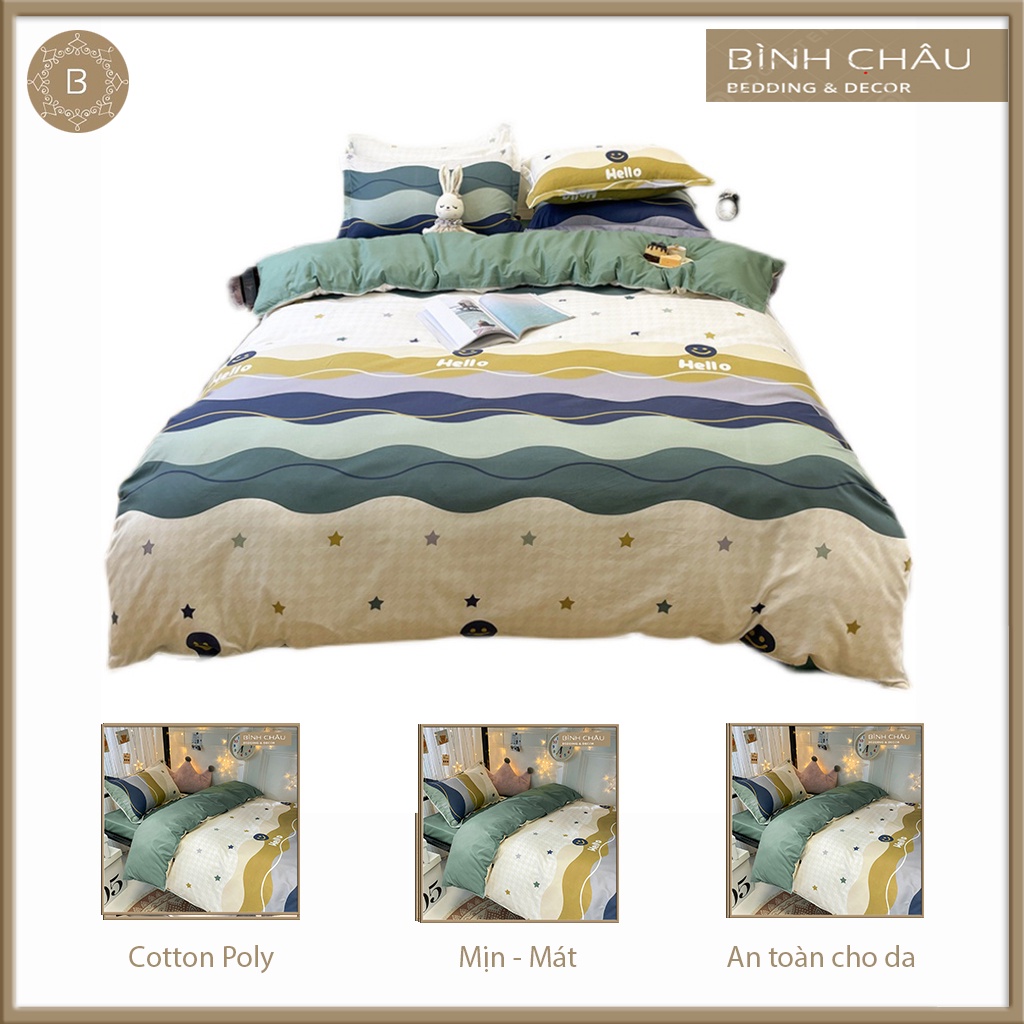 Bộ Ga Giường Cotton Poly 4 Món Bông Dày Cao Câp Mùa Đông EMPIRE Drap Chun Phủ Mẫu Hot - Bình Châu Bedding & Decor