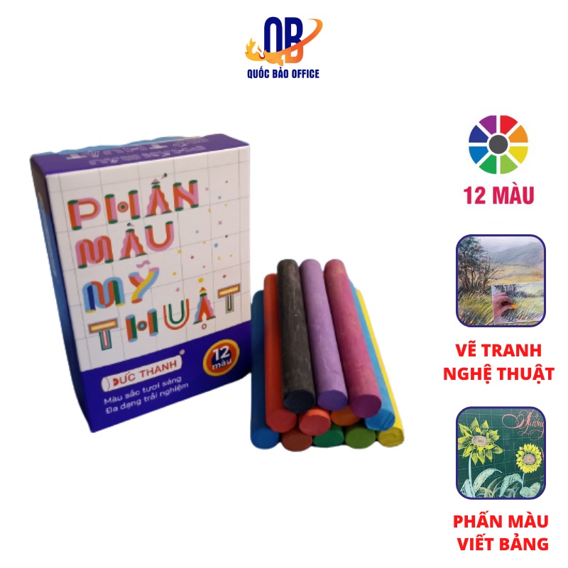 Phấn Màu Đức Thanh - Phấn Tiên vẽ tranh nghệ thuật 12 màu, viết vẽ trang trí bảng phấn Không Bụi - 1 hộp