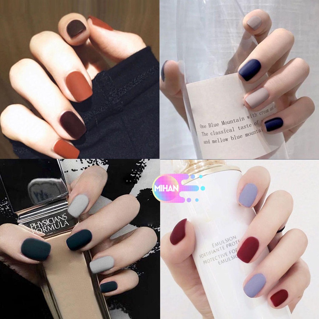 [Hàng mới về] Hộp 24 Móng Tay Giả Đầu Vuông Ngắn 2 Màu Sắc Tùy Chọn Kèm Hộp Đựng Mihan1