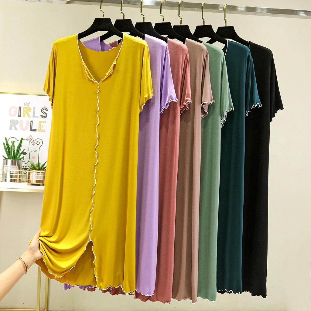 Đầm Ngủ Cotton Trơn Mùa Hè 2022 Dáng Suông Tay Cộc Cổ Chữ V Thoải Mái Cho Nữ