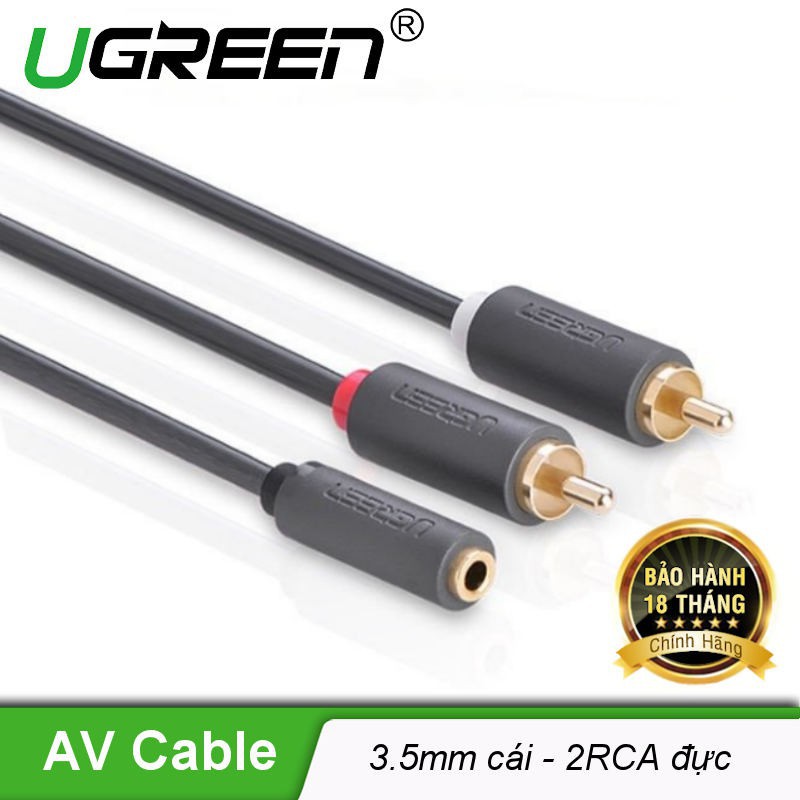 SIÊU RẺ_ Cáp chuyển âm thanh jack 3.5mm cái sang 2 đầu hoa sen RCA đực chính hãng UGREEN AV102