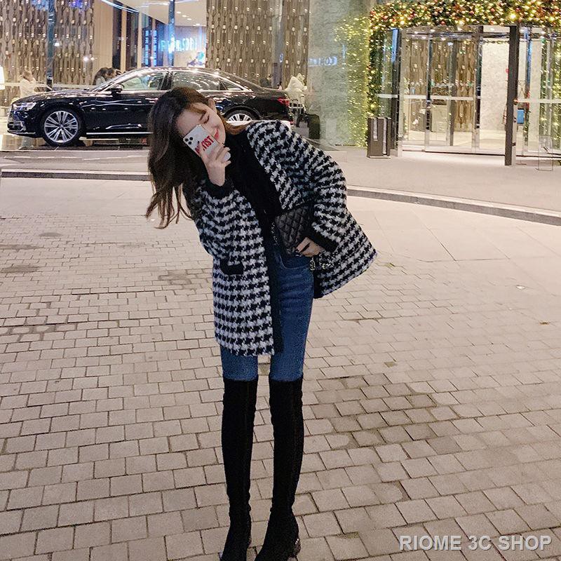 Áo Khoác Len Kẻ Sọc Caro Trắng Đen Thời Trang Cho Nữ | BigBuy360 - bigbuy360.vn