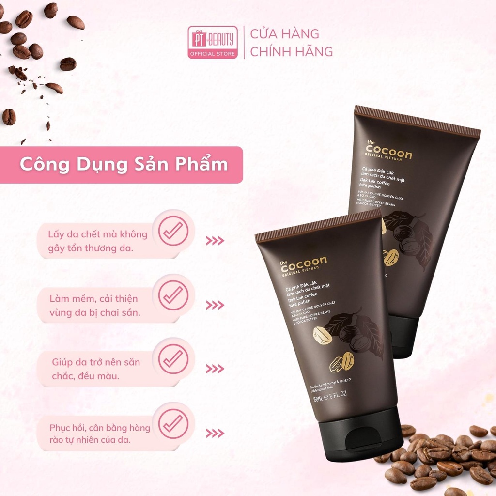 Tẩy da chết mặt cà phê Đắk Lắk Cocoon cho làn da mềm mịn và rạng rỡ 150ml