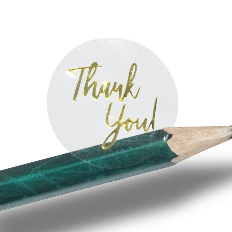 Cuộn 500 miếng dán niêm phong trang trí trong suốt họa tiết chữ Thank You màu vàng tiện lợi