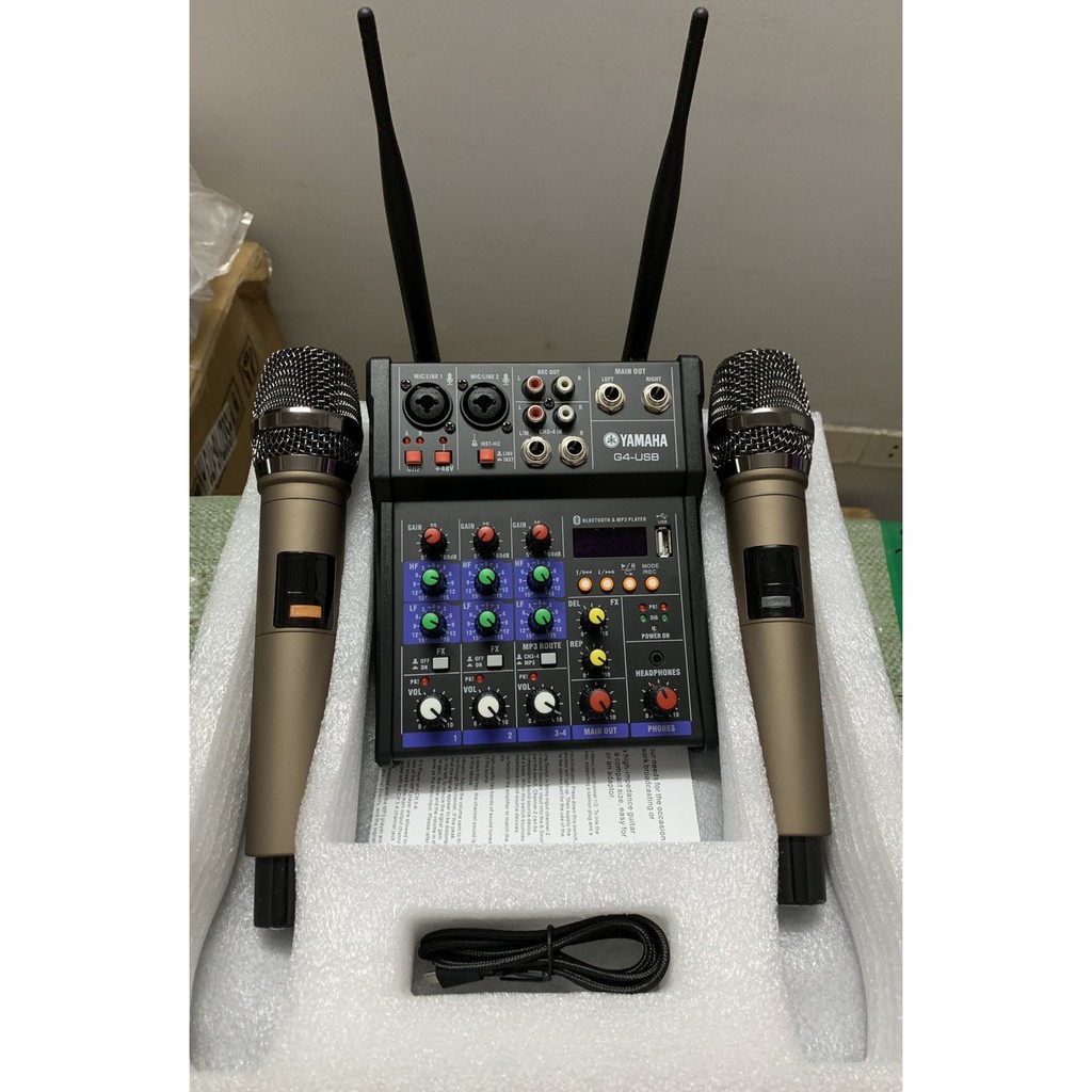 Bộ Mixer Yamaha G4 USB - Mixer Chuyên Karaoke, Livestream, Thu Âm Cao Cấp - Tặng Kèm 2 Micro Không Dây