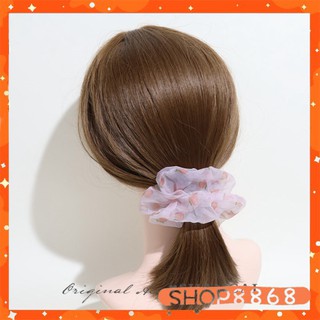 Dây cột tóc lưới scrunchies đào