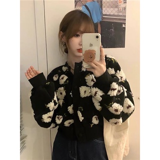 Áo khoác thêu hoa bằng lông vintage Hàn Quốc