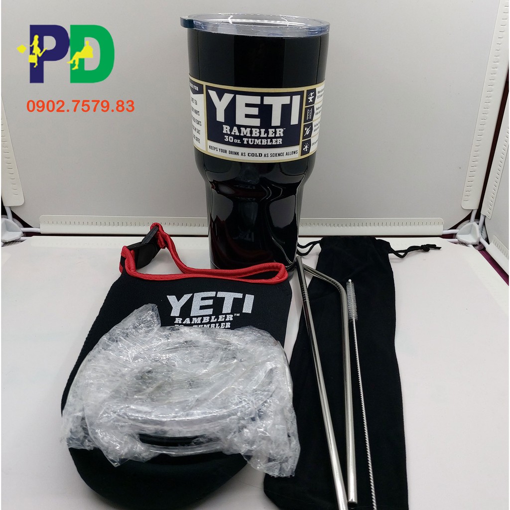 Bình ly giữ nhiệt YETI bằng Inox cao cấp tặng kèm nắp đậy và 2 ống hút inox, cọ rửa - Quà Tặng Việt Phát Đạt