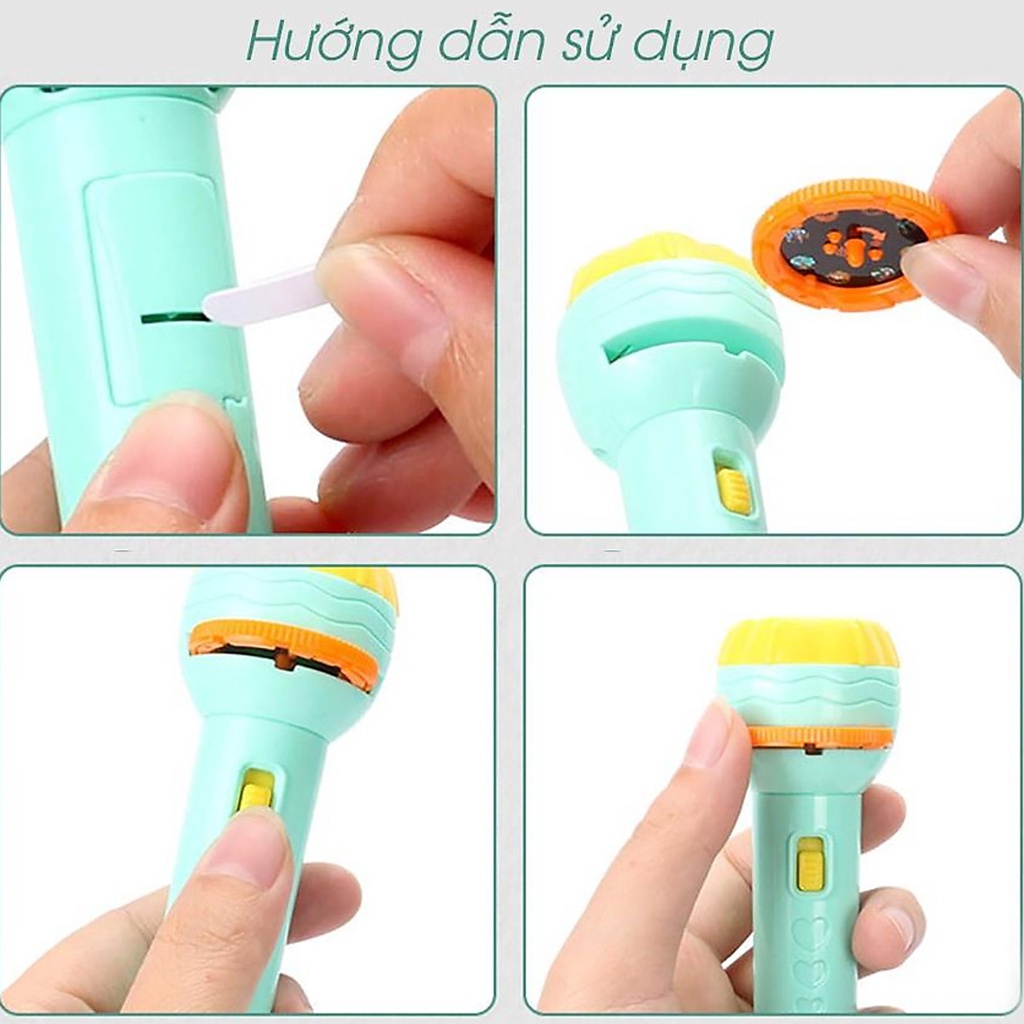 Hộp Combo 2 Đèn Pin Chiếu Hình Cho Bé Mini Siêu Sáng 12 Thẻ 96 Ảnh Bóng Loại Xịn Con Vật Đáng Yêu Số Chữ Người Nhện