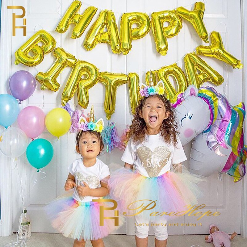 Bong bóng lá nhôm 16 inch hình chữ Happy Birthday màu vàng hồng dùng trang trí tiệc