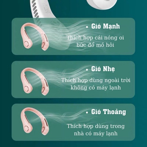 Quạt Đeo Cổ Mini Tích Điện Không Cánh Quạt Cầm Tay Mini Tiện Dụng Cho Người Tập GYM Thể Thao Văn Phòng Đèn Rọi Ray ASAKI