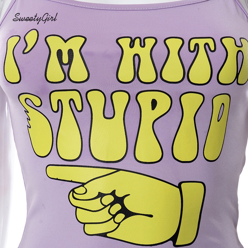 Áo Tank Top Hai Dây Hở Lưng In Chữ Màu Sắc Tương Phản Phong Cách Đường Phố Cá Tính 2022 Cho Nữ