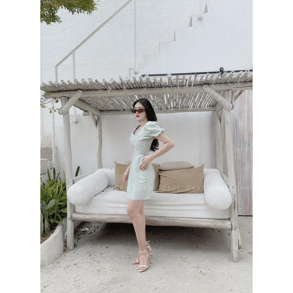Corset Dress - Đầm cổ V tay phồng chiếc eo, Céci Store