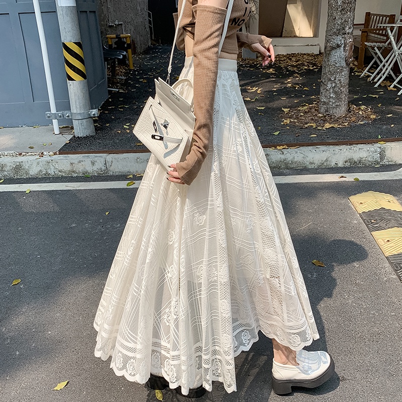 Chân Váy maxi Chữ a Xếp Ly Phối Ren Thời Trang Mùa Thu Cho Nữ