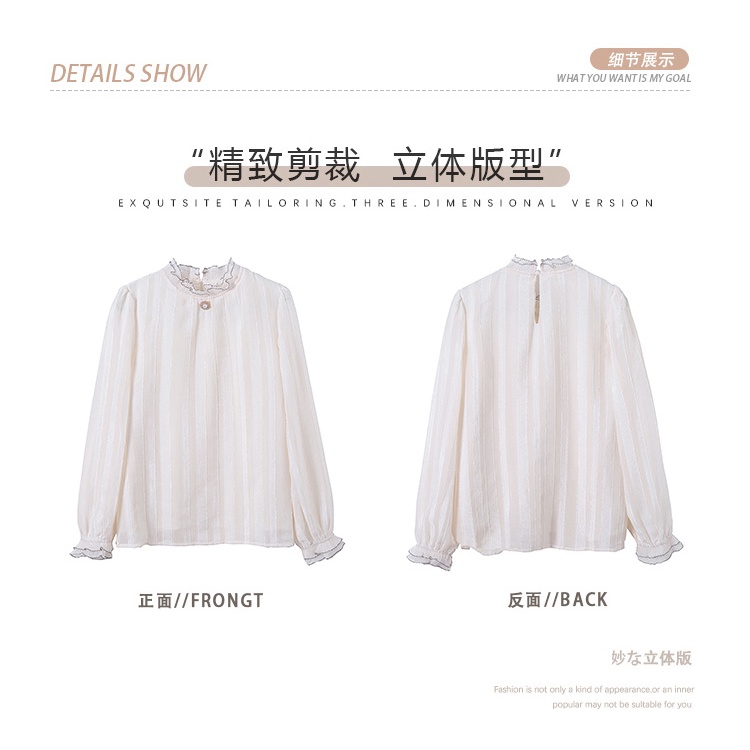 Áo Sơ Mi Chiffon Dài Tay Phối Ren Thanh Lịch Cho Nữ